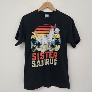 PORT & COMPANY Women's Black Graphic Print 'Sister Saurus' Funny T Shirt Size M
